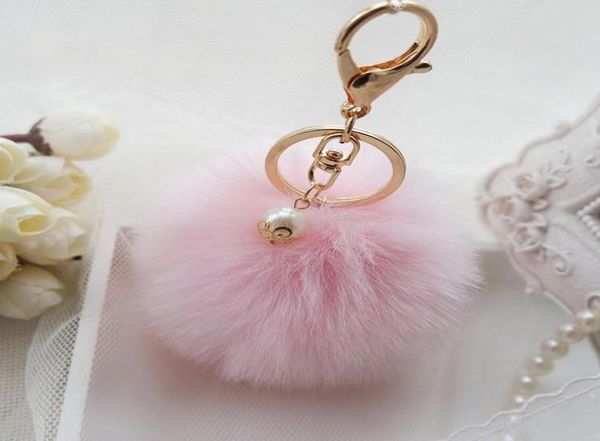 

fluffy rabbit fur ball pompon keychain for women cute pom pom pearl key chain on bag car trinket female jewelry wedding party gift8442442, Slivery;golden