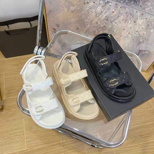 

designer women sandals slipper man sandals sliders crystal calf leather casual shoes quilted platform summer comfortable beach casual 35-40, Black