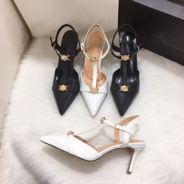 

fashion luxury designer sandals women's summer banquet dress shoes high-heeled pumps pointed toe sling back women shoe eu size 35-42 06, Black