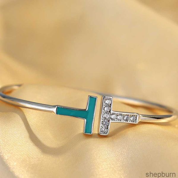 

rose gold and silver double letter brass bangle t bracelet for women gift, Black