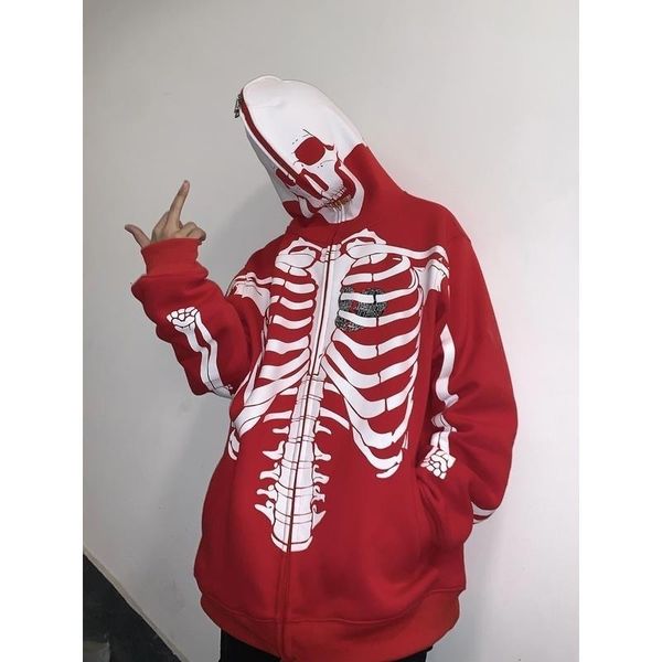

men's hoodies sweatshirts hoodies american men's and women's hoodies street hip hop rap skull bone loose zip cardigan thin fl, Black