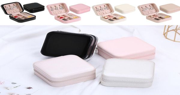 

women simple jewelry box travel pu leather display storage case for bracelet earrings rings necklaces 4 colors to choose4555249, Black;white
