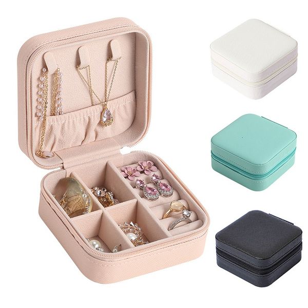 

jewelry boxes portable storage box travel organizer case leather earrings necklace ring display 230801, Black;white