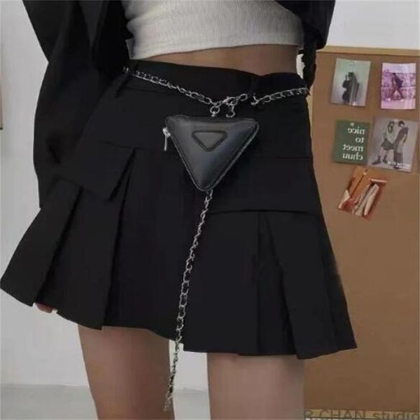 

fashion luxury desinger letters mini lady new style triangular waist bag decorate chain letter solid color leather messenger change purse
