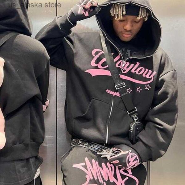 

men's hoodies sweatshirts y2k zipper hoodie harajuku hip hop letter print oversized hooded sweatshirt men women 2023 new punk rock jack, Black