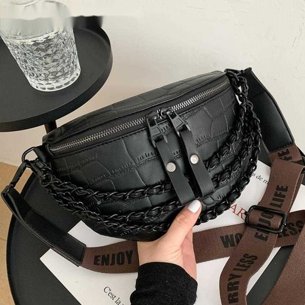 

hbp crossbody bags evening bag leather fanny pack thick chain shoulder for women luxury lady chest stone pattern female handbags 220811