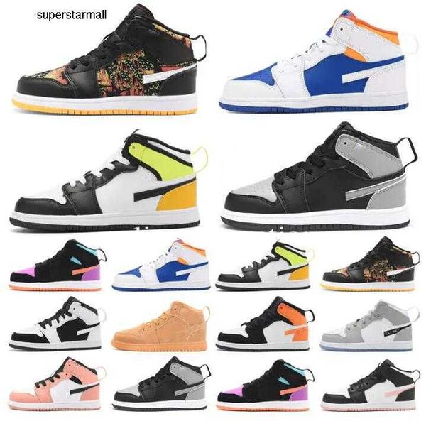 

2023 kids jumpman 1s 1 shoes unc university blue infants toddler child basketball shoes designer pine green royal trainers obsidian chicago, Black