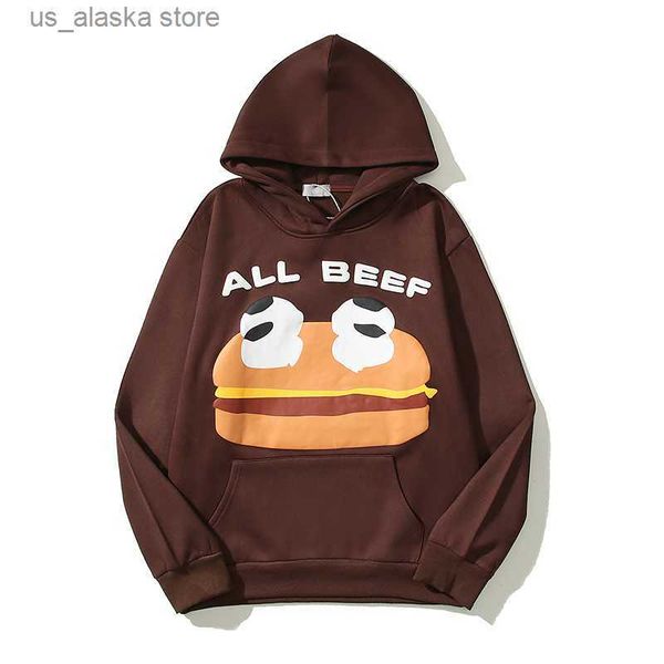 

men's hoodies sweatshirts cartoon face hamburger print hooded fleece hoodies men streetwear stranger things loose oversize pullover swe, Black