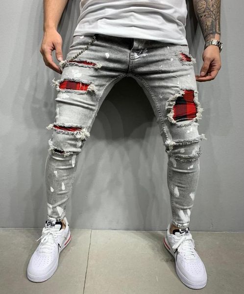 

fashion men039smen039s slim fit ripped feet jeans 2020 autumn new skinny hole jean pants street men denim trousers vaqueros 4436187, Blue