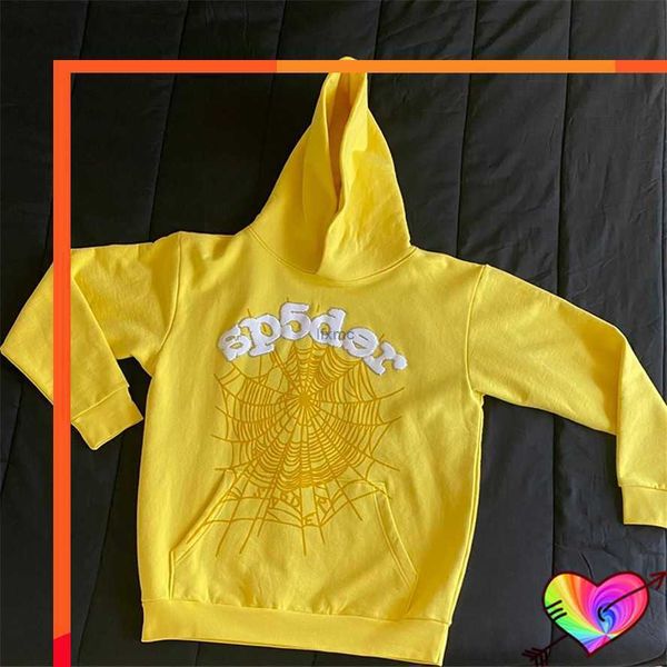 

men's hoodies sweatshirts 2022 hip hop yellow sp5der 555555 men women cobweb print young thug spider hooded oversize pullovers t2212168, Black