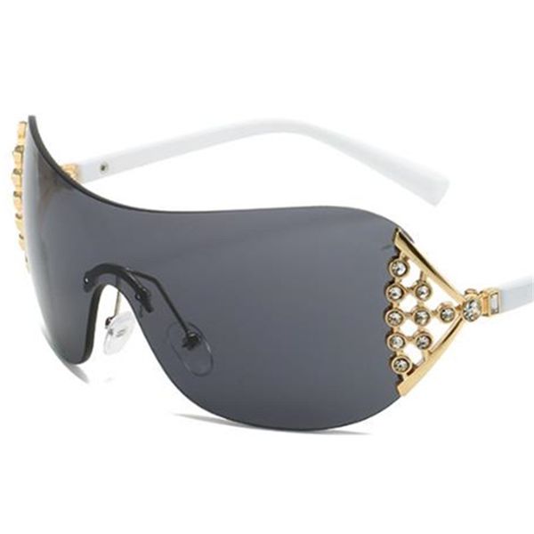 

fashion sunglasses women siamese lens sun glasses anti-uv spectacles rimless eyeglasses temperament ornamental diamonds goggle, White;black