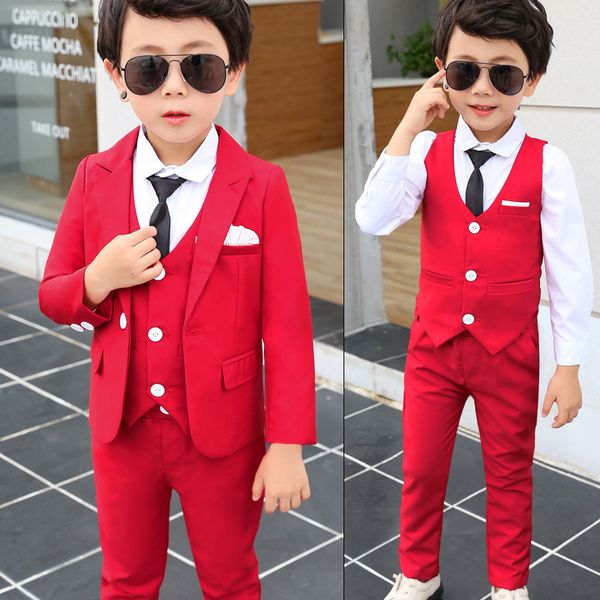 

suits spring autumn formal children solid suit set boys party host wedding costume little kids blazer vest pants clothing sets 230801, Black