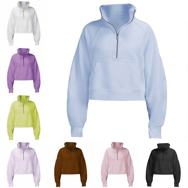 

scubas womens yoga hoodie fashion jackets tracksuits thick hoodys sports half zipper designer sweater cing loose short clothes winter, Gray