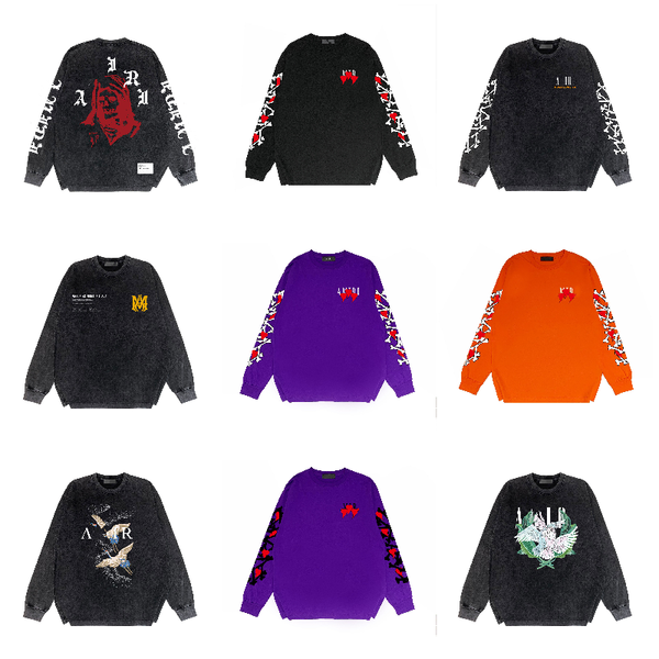 

2023 a miri men's quality designer men long sleeve shirts print long sleeve shirts casual letter t-shirt loose men's tee crewneck, White;black