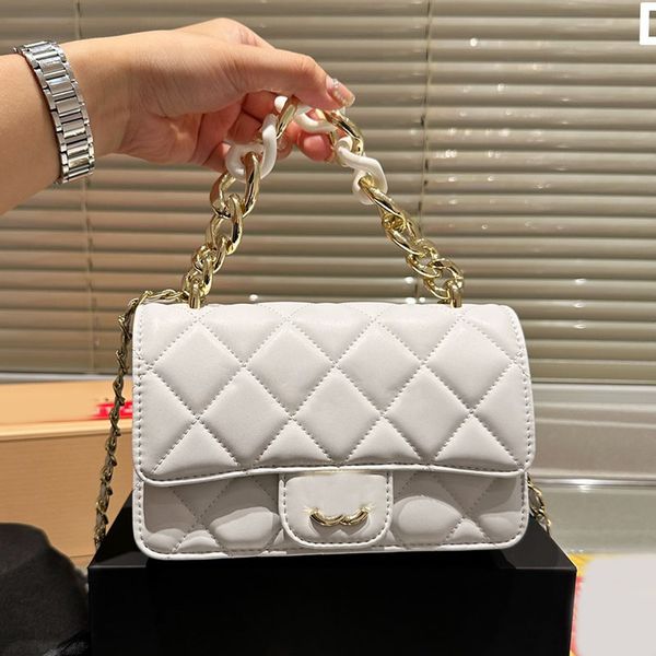 

two-tone thick chain women designer mini classic flap bag gold metal hardware matelasse chain lambskin leather crossbody shoulder handbag lu