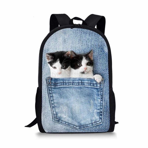 

backpack style jeans cat custom pattern men's backpack casual women's sports backpack mochila feminina lightweight student backpac