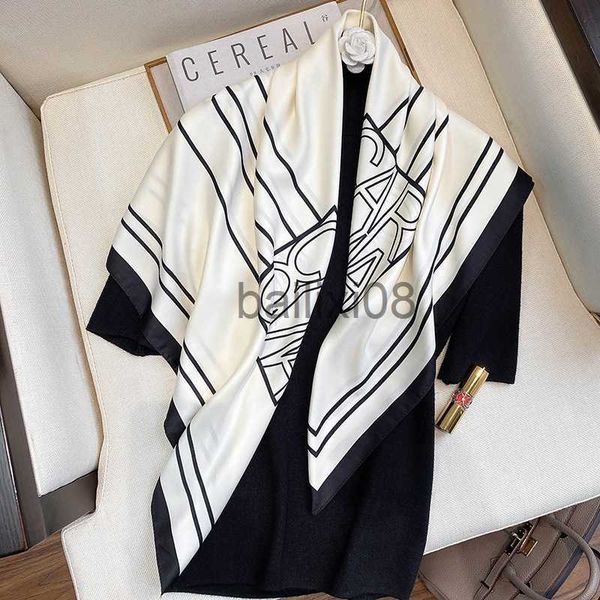 

scarves luxury brand silk scarf 90*90cm vintage women foulard soft satin shawl kerchief square neck head/hair scarf bandana pareo femme j230, Blue;gray