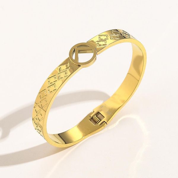 

classic design letter f pattern bangle cuff bracelet for women gift, Black