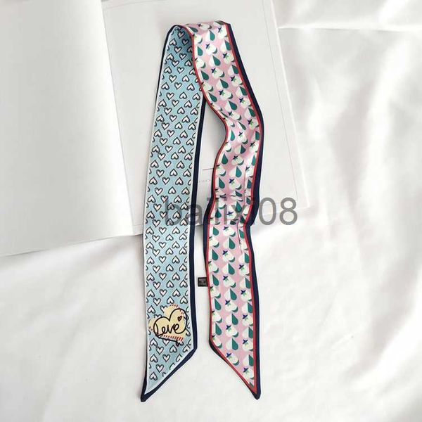 

scarves fashion new twill silk small women fashion chain scarf hair bags handle decoration tie multifunction hand ribbon scarf sj244 j230801, Blue;gray