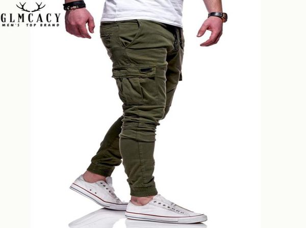 

men slim fit drawstring elastic waist jogger cargo pants with pockets mens casual close bottom long rope pants7299290, Black