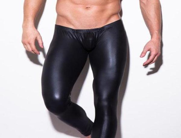 

wholen2n long johns mens faux leather jockstrap wrestling singlet pants u bulge low raise show brand fashion underwear l9456848, Black;brown