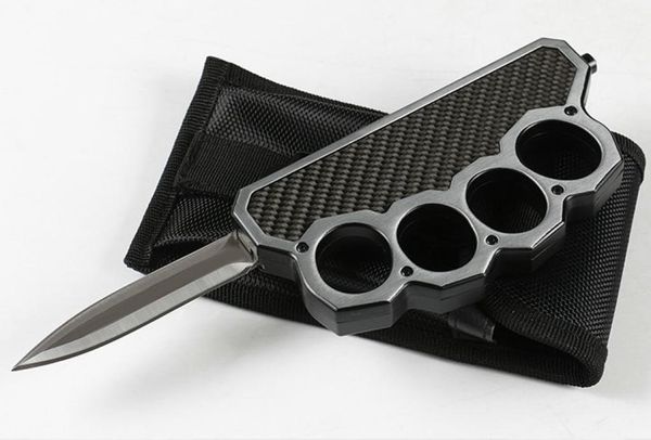 

knuckle duster auto tactical knife d2 double edge satin blade steel carbon fiber handle outdoor edc rescue knives6726139