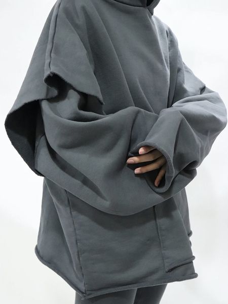 

greg style hooded pullover loose hoodie men sweatshirt thickened cotton sweater for men's trend pullover curled double layer pullover c, Black