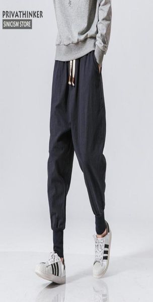 

sinicism store japanese casual cotton linen trouser male harem pant men ankle banded jogger pant chinese traditional clothe4986205, Black