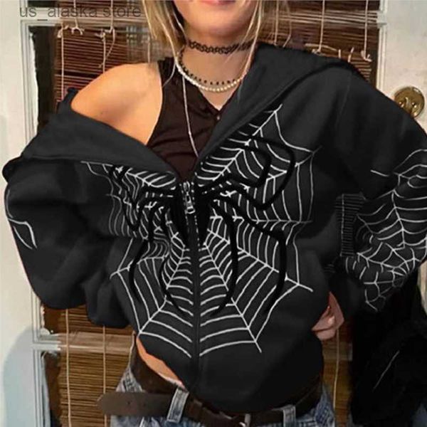 

men's hoodies sweatshirts spider web print hoodie sweatshirt zipper men punk sport jacket hooded harajuku gothic casual hoodies sweatsh, Black