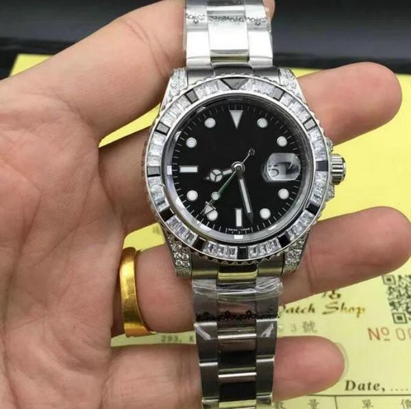 

n luxury watches 116758 40mm calendar rainbow diamond black dial asia mechanical sapphire stainless steel bracelet men's wristwatches-0, Slivery;brown