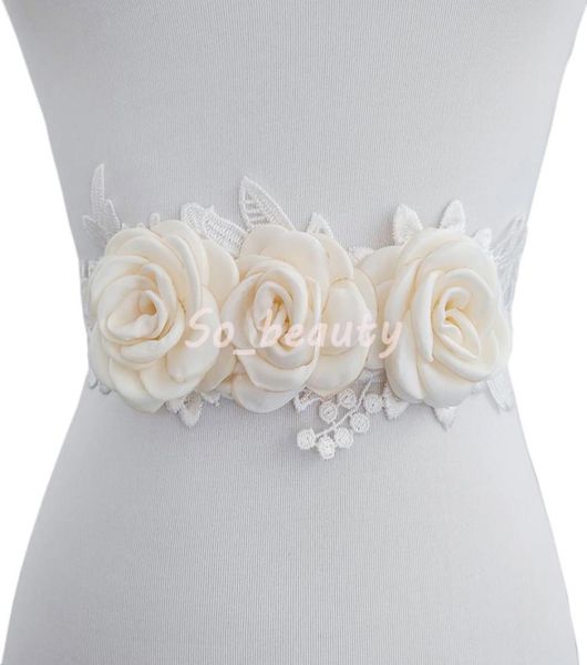 

bridal wedding sash belt ivory floral waistband flower bridesmaid dress sash wedding accessories gown ribbon sw33444780223, White