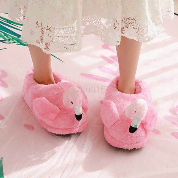 

slippers ins fashion flamingo house women fur slippers winter warm plush grils bedroom shoes cute cartoon flamingo pink slides onesize, Black