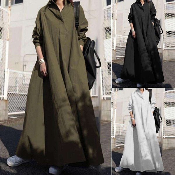 

japanese autumn and winter style long sleeve big swing pure color cotton linen retro casual loose dress for women, Black;gray