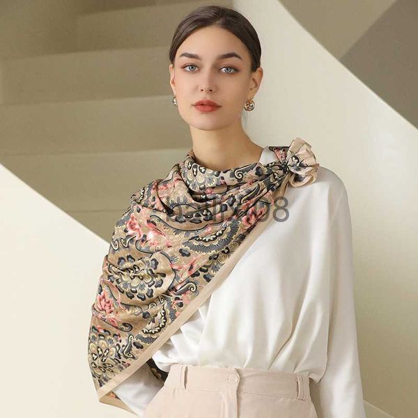 

scarves luxury brand women 90x90cm silk scarf scarves square scarf female printed head hijab women satin scarf foulard bandana women j230801, Blue;gray
