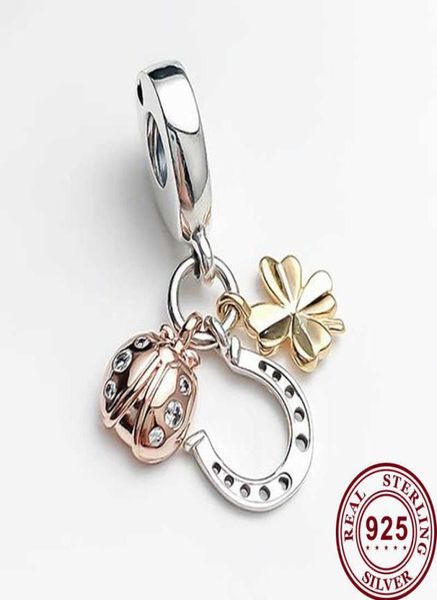 

golden sterling 100% rose charm 925 and clover ladybug silver pendant fit women bracelet & necklace diy jewelry q05312561444, Black