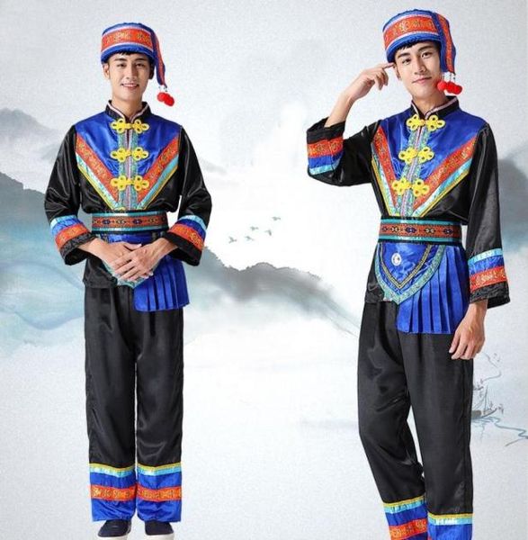 

hmong men clothes national chinese folk dance thnic modern costumes classical design ff2005 stage wear6999532, Black;red