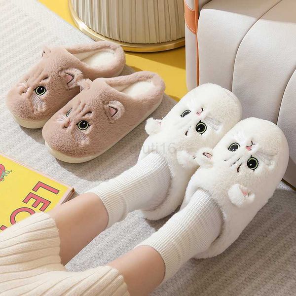 

slippers cute cat slippers fluffy furry women home platform slippers men winter plush slides indoor fuzzy slippers lovely cotton shoes, Black