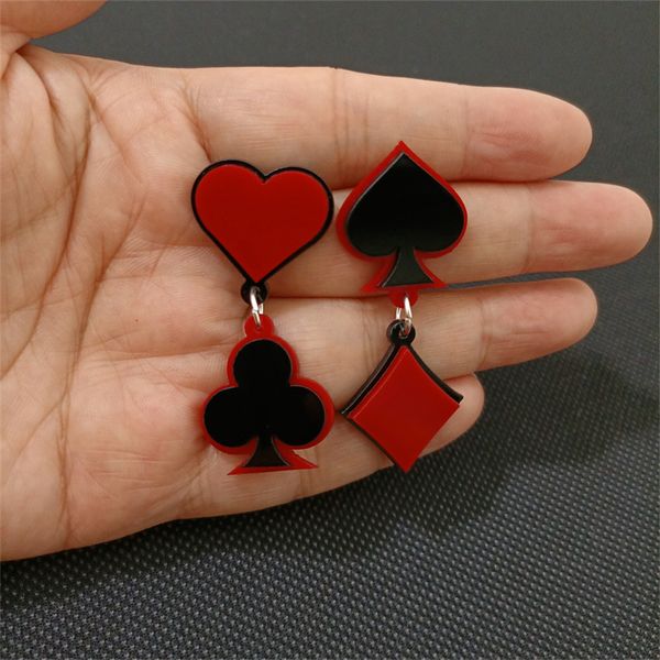 

poker sign drop earrings for women girls red black heart everyday party cute acrylic fashion jewelry accessories, Silver