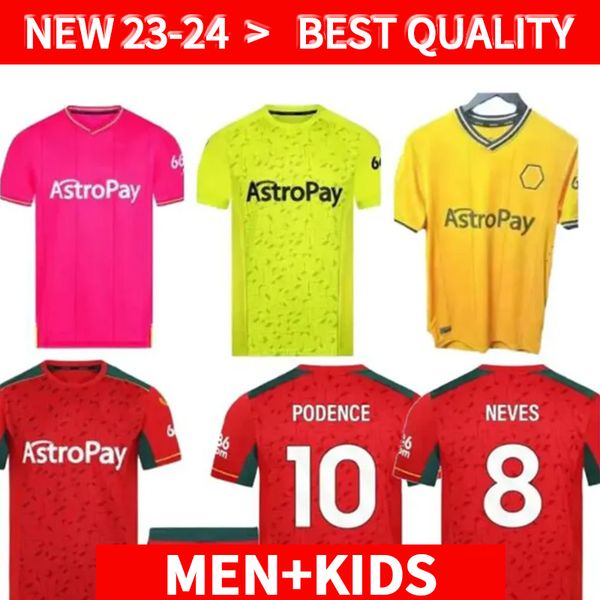 

wolves 23 24 home soccer jerseys raul semedo neto neves trincao wanderers j otto podence gibbs hee chan wolverhampton 2024 football shirts m, White;black