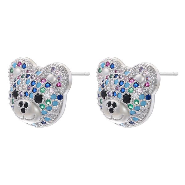 

colorful zircon micro pave bear stud earring jewelry for women gift, Golden;silver