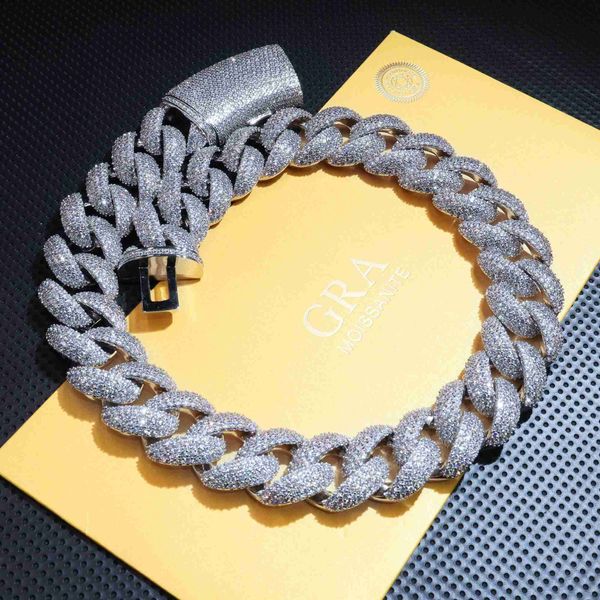 

customizable 22mm cz fine jewelry necklaces silver plated sterling silver cuban link chain for hip hop rapper