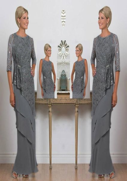 

grey mother of the bride dresses long lace sequined ankle length half long sleeves mother039s gowns wedding guest dress plus si1155057, Black;red