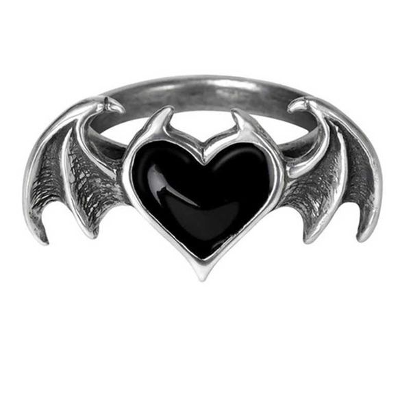 

korean fashion gothic heart wing women rings for vintage hip hop punk female devil wings ring party jewelry gift set, Silver