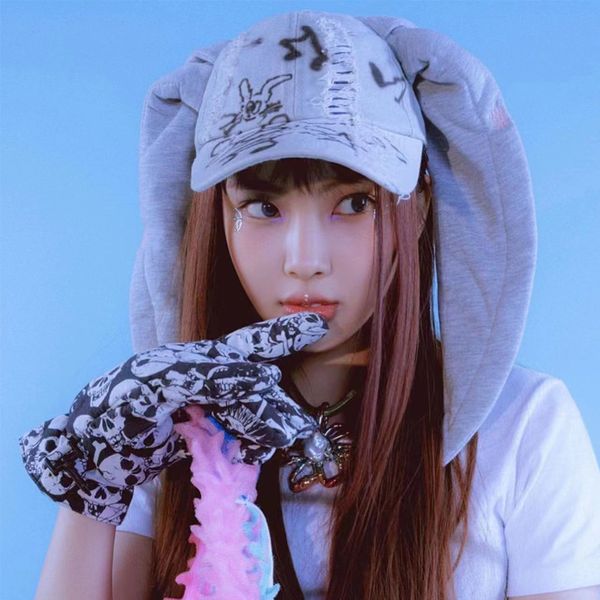 

ball caps jeans minji haerin omg stage long rabbit ear hat y2k style denim blue baseball cap fashion hippop couple birthday gifts 230801, Blue;gray