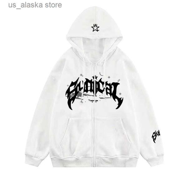 

men's hoodies sweatshirts y2k zipper hoodie hip hop letter print oversized hooded sweatshirt men women 2023 new harajuku punk jacket co, Black