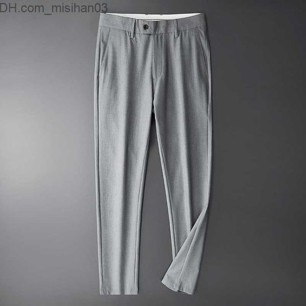 

men's pants tfetters brand men's dress pants straight solid loose ice silk trousers breathable casual summer thin zipper dress men, Black