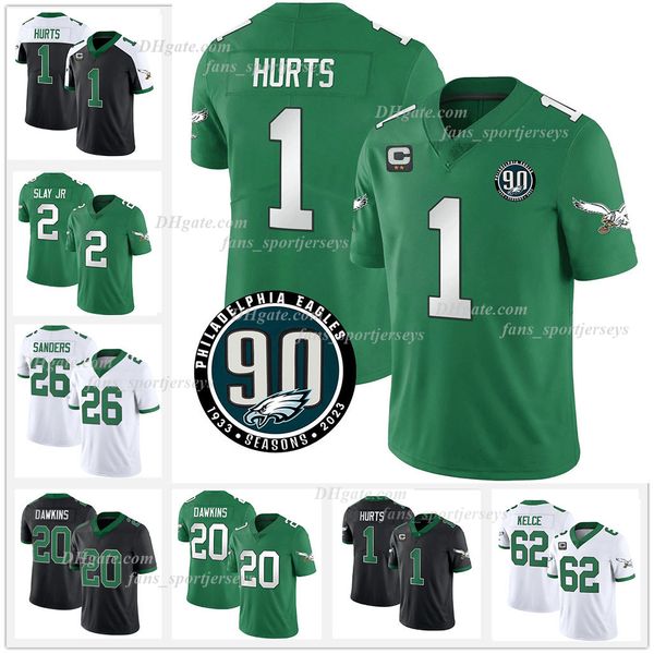 

1 jalen hurts kelly green football jerseys 62 jason kelce a.j. brown devonta smith haason reddickdarius slay jr lane johnson mailata goedert, Black;red