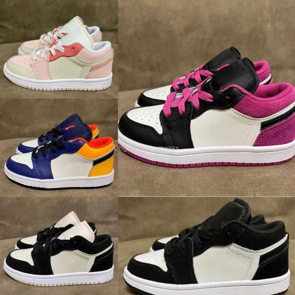 

1s kids jumpman 1 travis obsidian chicago low basketball shoes boy girls children toddler sport trainer sneaker eur 24-35, Black