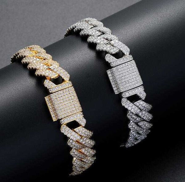 

13mm men hip-hop luxury designer simulated diamond bracelets bangles gold plated cuban bracelet jewelry 7/8 inches, Golden;silver