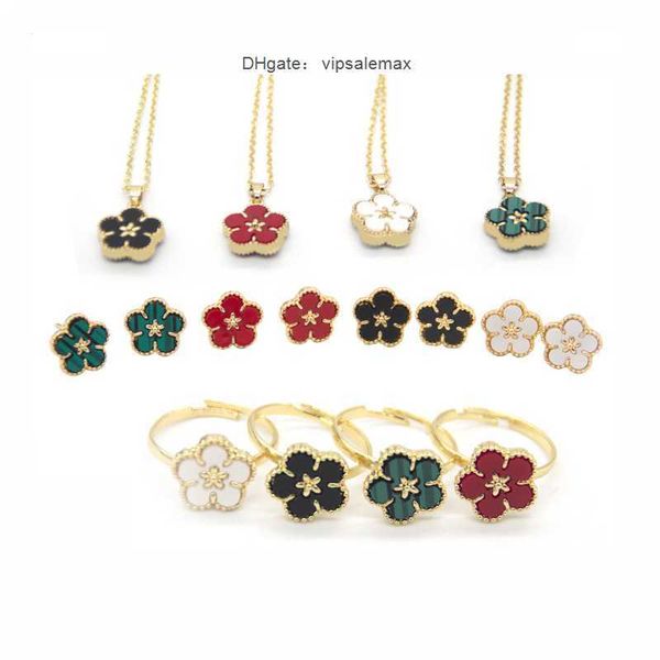 

carlidana 3pcs/set luxury gold color flower clover pendant necklace/earrings/ring for women flower charm wedding jewelry ladies, Silver